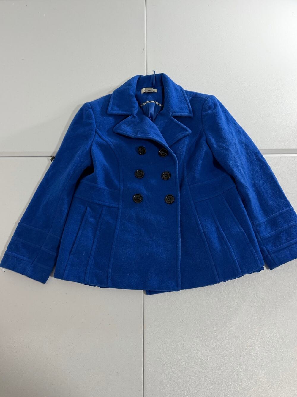 St. John's Bay Womens Wool Cashmere Blend Pea Coat Petite Large PL Royal Blue